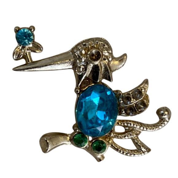 Vintage 1 inch Jeweled Bird Brooch Pin Belly Jeweled Gold Tone Brooch Pin - Picture 2 of 6